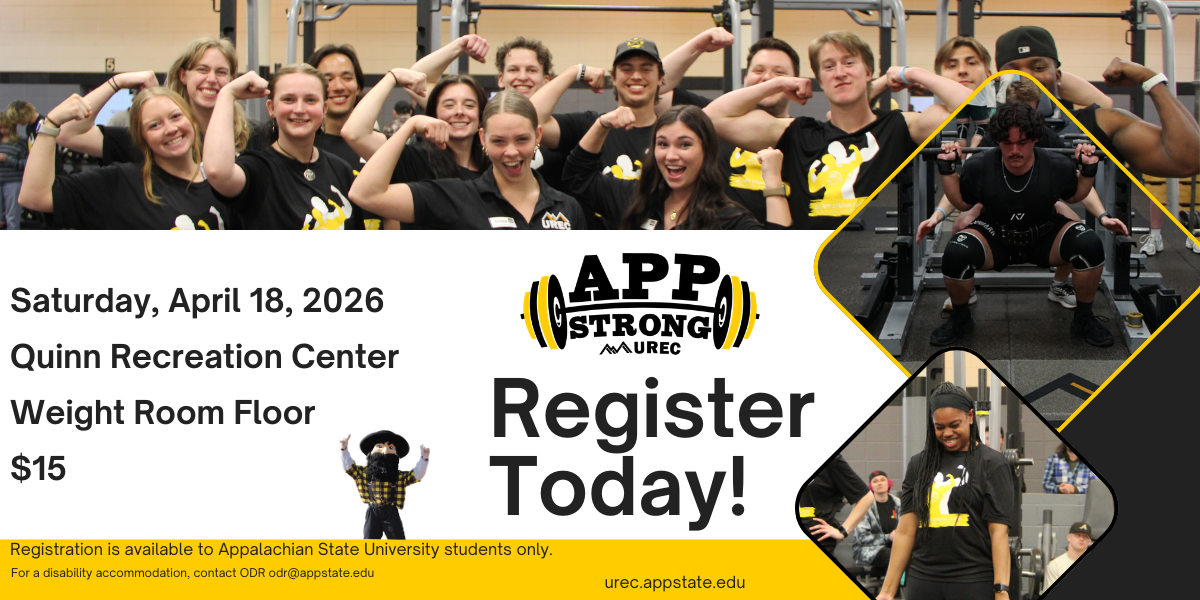 Image of the annual App Strong Classic being help on Saturday, April 18 2026 in the Quinn Recreation Center from 12-5pm. Register today by clicking on the image.